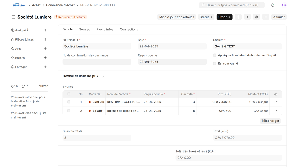 Commande d'achat